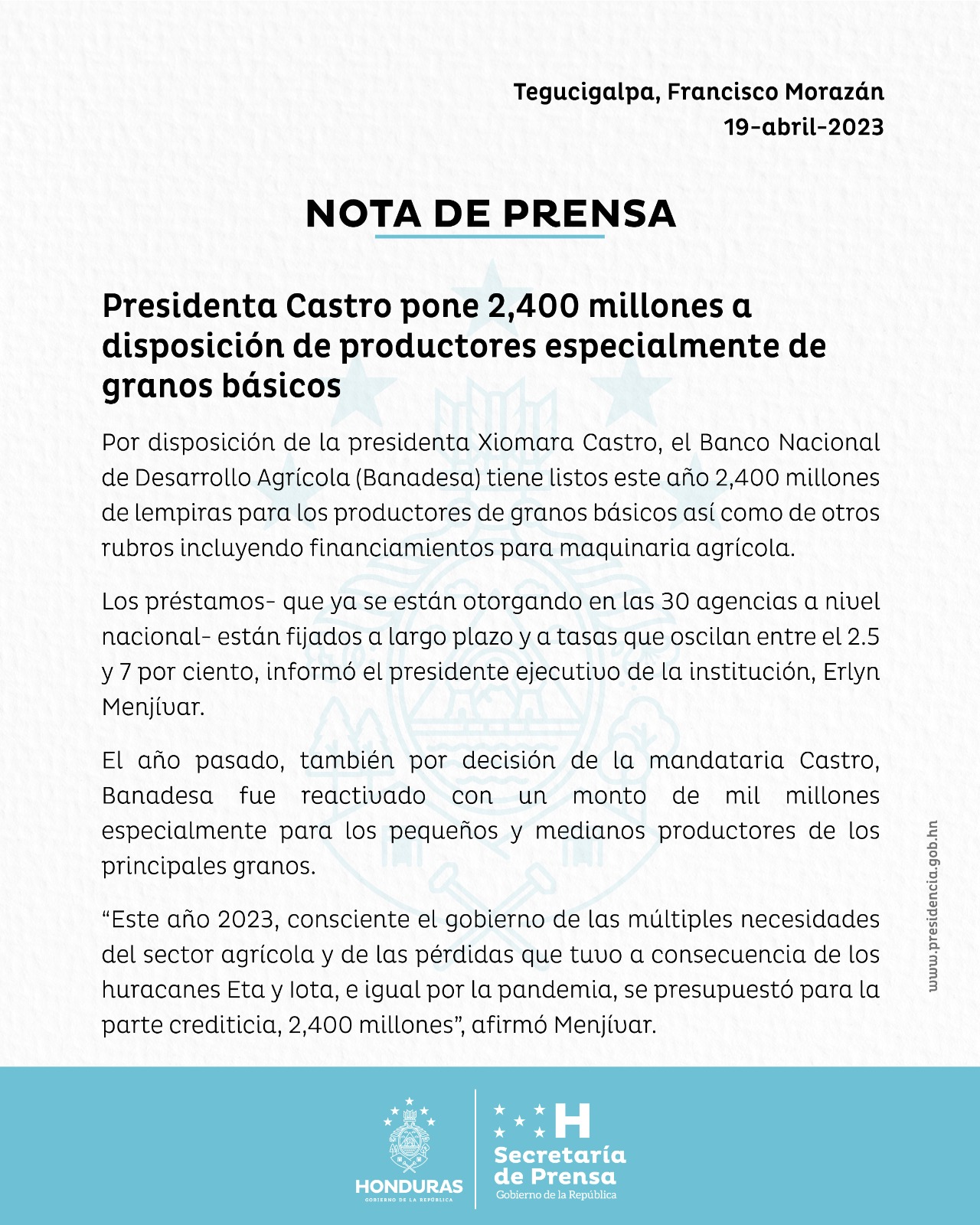 Ante el fenómeno de El Niño la SAG anuncia estrategia para apoyar la producción de granos básicos y garantizar la seguridad alimentaria